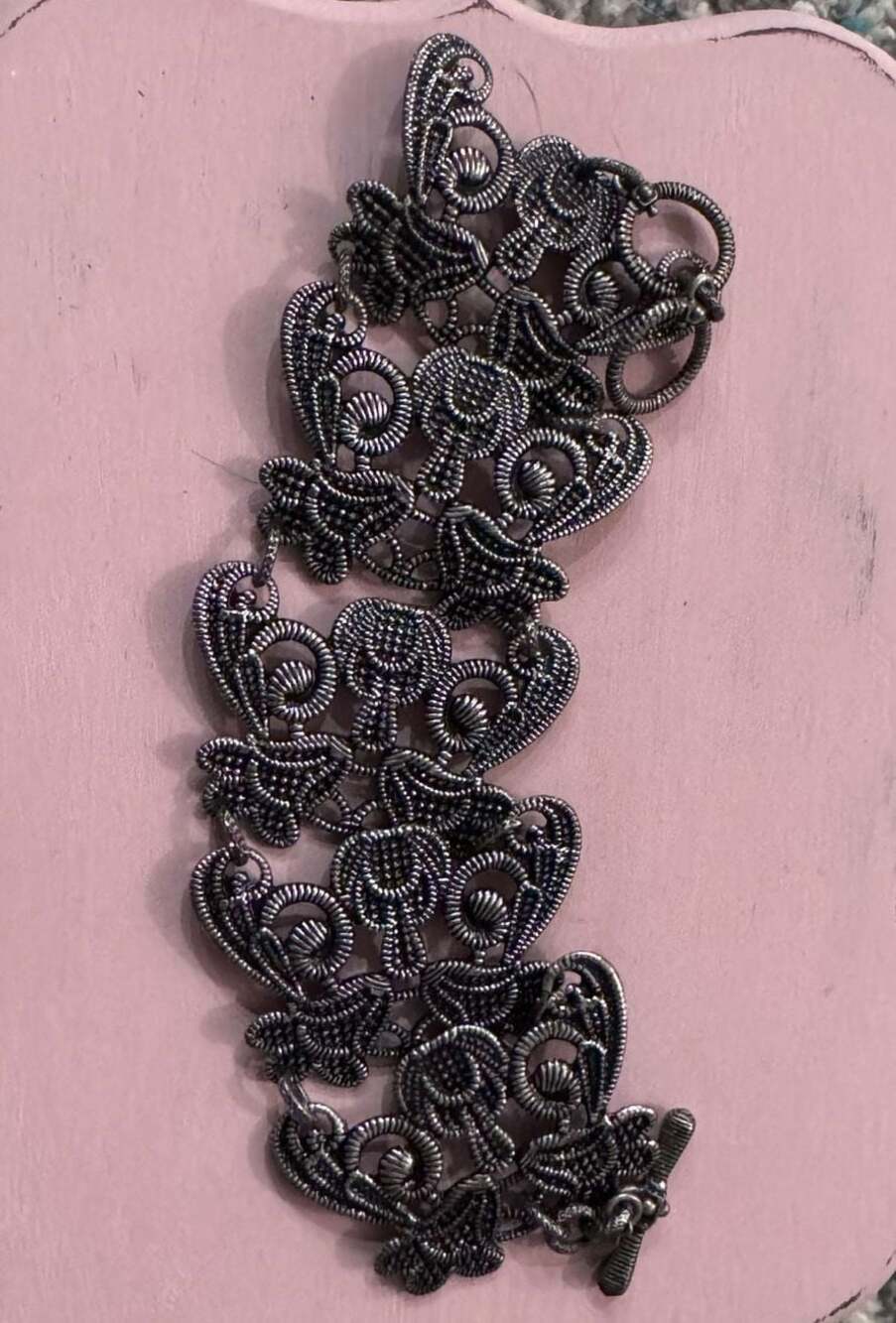 Vintage Filigree Silver Tone Metal Cuff Bracelet
